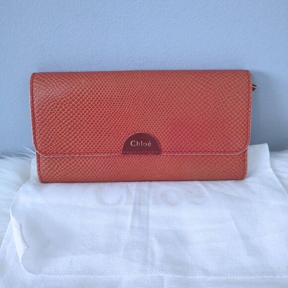 Chloe Handbags - Chloe snake embossed leather flap long wallet w/dusty EUC